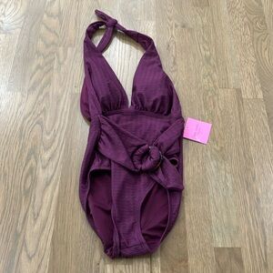 NWT Kate Spade Women's Purple Halter Neck One Piece Swimsuit Bathing Suit